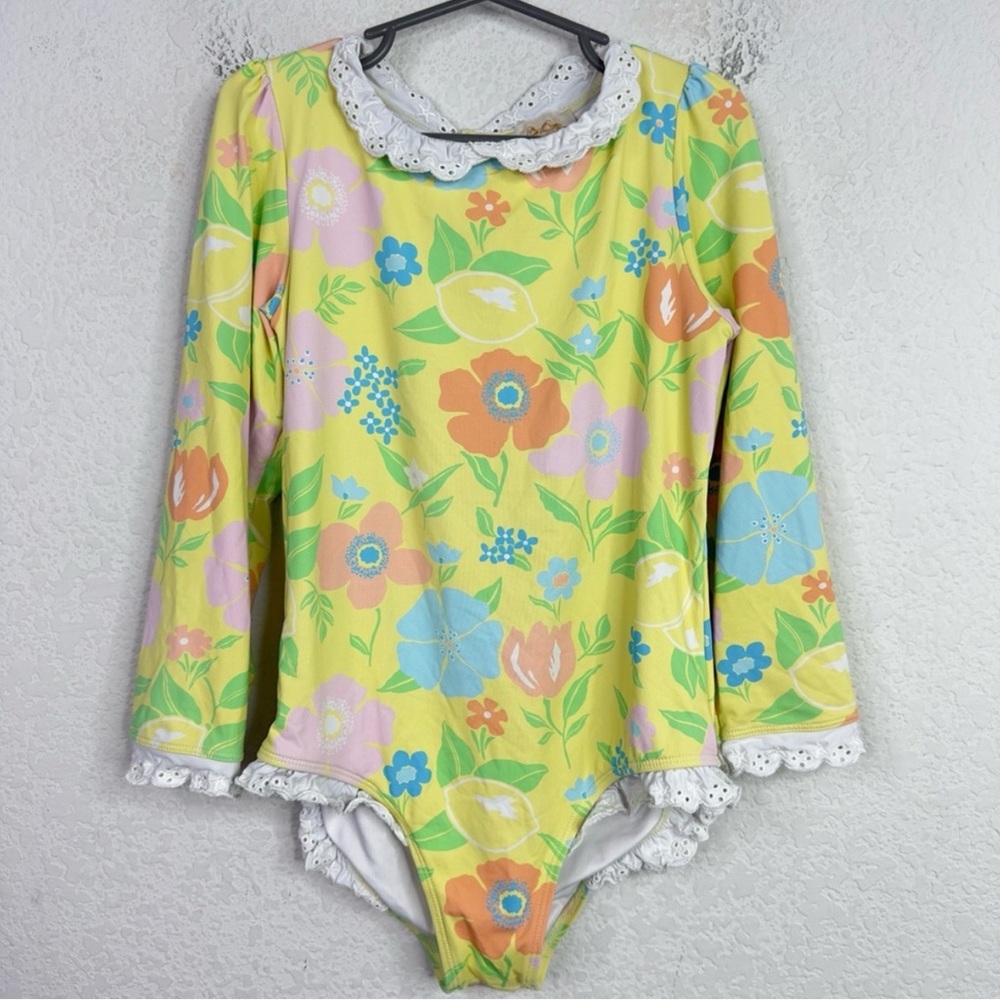 The Beaufort Bonnet Company Swimsuit Girls 8 Yellow Floral Long Sleeve One Piece